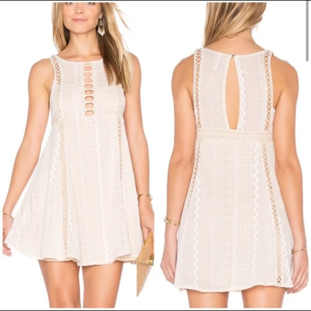 FREE PEOPLE WHEREVER YOU GO MINI IVORY WOMEN DRESS SIZE 4 PRE-OWNED - Picture 9 of 9